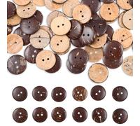 Nogeqi 100 botones marrones de madera para coser, botones de de 20 mm, naturales, vintage de madera natural, forma redonda, concha de