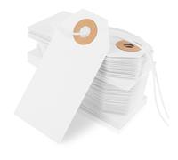 Nogeqi 100 etiquetas de precio blancas grandes con cuerda adjunta, etiquetas de cuerda de papel para precios, etiquetas de agujero reforzadas para etiquetar inventario de ropa de regalo