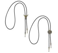 Nogeqi 2 piezas de corbatas de cuero, collar de vaquero occidental con cráneo de vaca hecho a mano en negro para disfraz de vaquero para hombre, chaleco vaquero para mujer