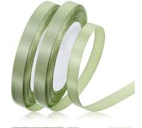 Nogeqi 2 rollos de cinta de regalo verde, 10 mm de ancho, 22 m, cinta de satén verde, cinta de seda eucalipto, cinta verde salvia para regalos de Navidad, envoltorios de regalos, decoración de bodas