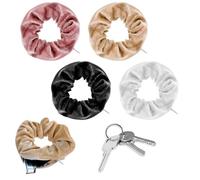 Nogeqi 4 unidades Scrunchie con cremallera, bolsa de goma para el pelo suave, accesorios de viaje para dinero, joyas, viajes, en negro, beige (rosa claro)