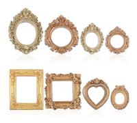 Nogeqi 8 piezas Mini Marco de fotos pequeño de resina pequeños marcos de fotos dorados vintage estilo barroco marcos de fotos vintage mini oro cuadros cuadros cuadros decorativos para pared DIY