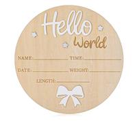 Nogeqi Hello Welt Baby Holzschild Weiß Meilensteinkarten Baby Holz Hello World Schild Willkommensschild für Neugeboren Runde Holz Geburtsanzeige für Schwangere Nachdende Eltern