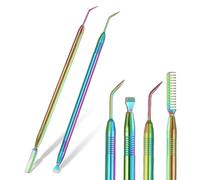 Nogeqi Juego de 2 peines de pestañas de acero inoxidable, separador de pestañas de doble cara, juego de elevación de pestañas con cepillo largo y corto, cepillo para pestañas Lash Lifting para volumen