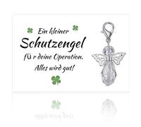 Nogeqi Llavero de ángel de la guarda para tu operación, todo va a ser un buen regalo, amuleto de la suerte, hospital, ángel, colgante con bolsa de organza, tarjeta de trébol, buena fortalecimiento