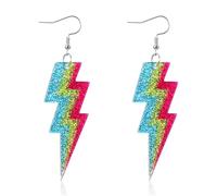 Nogeqi Retro Blitz Ohrringe Neon Ohrringe Damen Acryl bunte Lightningohrringe Hängeohrringe Vintage 80er 90er Jahre Outfit Damen Neon Accessoires für Mottoparty Kostüm Masquerade Weihnachten Karneval