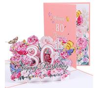 Nogeqi Tarjeta de cumpleaños para mujer con diseño de 80 flores en 3D, tarjeta de cumpleaños, regalo para 80 cumpleaños, tarjeta de aniversario con texto Happy Birthday para madres, familia y mujeres