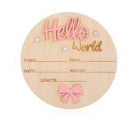 Nogeqi Tarjetas de hitos rosas, cartel de madera para bebé, personalizado, para bebé, hola mundo, cartel de bienvenida para recién nacidos, redondo, de madera, indicador de nacimiento para embarazadas