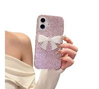 Nogkdyc Funda transparente para iPhone 16 3D con lazo de diamantes de imitación para iPhone 16promax/17, resistente a caídas todo incluido (rosa, para IP 17plus)