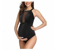 Nogkdyc Traje de baño de maternidad de una pieza para mujer, cuello alto, fruncido, trajes de baño de verano, ropa de playa para embarazo, color negro, talla 3XL