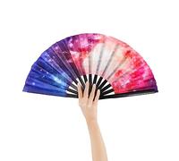 Nogsay Abanico plegable de bambú Oxford Kungfu Rave abanico grande, plegable, para decoración de verano, para bodas, fiestas, bailes, festivales, rendimiento (ilusión del cielo nocturno)