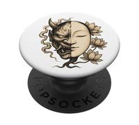 Noh Mask Demon Buddha Zen Japón Lotus Balance Art PopSockets PopGrip Adhesivo