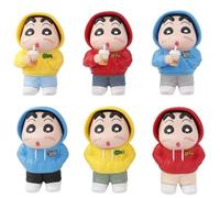 Nohara Figura 6pcs Beber Leche Té Sudadera Q Versión Nohara Shinnosuke 9cm/3.5inch Hecho a Mano PVC Personaje Modelo Adorno Regalos