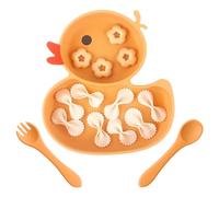 nohlerlife Placa de succión para bebé con cuchara y tenedor incluido, Plato Ventosa Bebe de Silicona para Niños Pequeños, Platos de Bebé Antideslizante (Naranja)