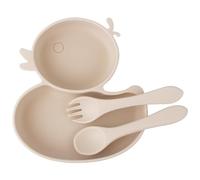 nohlerlife Placa de succión para bebé con cuchara y tenedor incluido, Plato Ventosa Bebe de Silicona para Niños Pequeños, Platos de Bebé Antideslizante (Beige)