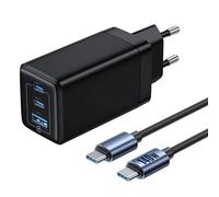 NOHON Cargador USB-C 65W GAN: 3 Puertos Carga Rápida PD 3.0 PPS con Cable Tipo-C 140W Cable 1.2M | Compatible con MacBook Pro/Air, iPad, iPhone 17/16/15/14/13, Samsung Galaxy S24/S23/S22