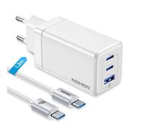 NOHON Cargador USB-C Fast Charger: 65W GAN 3 Puertos Cargador rápido PD3.0 con 140 W Tipo C 1.2 M Cable de Carga | PPS Compatible con iPad Pro Air Galaxy S23 | para iPhone 15 14 13 12
