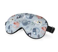 NOHSHE Antifaz para dormir con diseño de camaleones y hojas de animales de dibujos animados, color azul y blanco, con correa ajustable para viajes, siesta, trabajo, oficina
