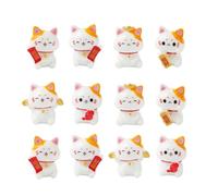 NOIAFZY 12 piezas de lindos gatos de la suerte creativos, decoración de Año Nuevo, manualidades de resina en miniatura, adornos de escritorio de coche, accesorios de micro paisaje