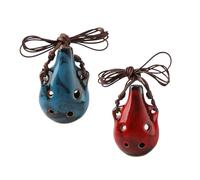 NOIAFZY 2 flautas de ocarina de cerámica de 6 agujeros hechos a mano para amantes de la música, color rojo y azul