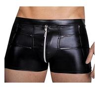 NOIR A MANO, H006-3XL, Hombres - pantalones cortos de cuero sintético con cremallera y costuras decorativas, negro