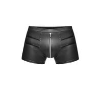 NOIR A MANO, H006-S, Hombres - pantalones cortos de cuero sintético con cremallera y costuras decorativas, negro