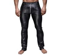 NOIR A MANO Hombres - pantalones de cuero de imitación de los pantalones vaqueros de corte con cierre y ajuste de parches, negro, tamaño: M, 1 unidad