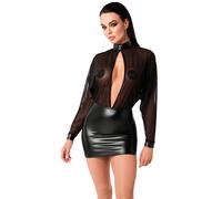 Noir Estiloso Mini Vestido de Manga Larga Mezcla De Transparente de Tul