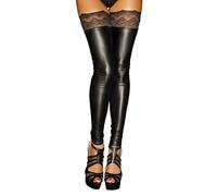 Noir Handmade - Elegante Hold-Up Efecto Mojado Medias Encaje Negro - S-6XL