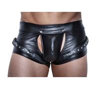 Noir Handmade - Hombre Efecto Mojado Cutout Remaches Pantalones/Shorts Negro -