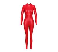 Noir Handmade Mono de aspecto mojado F353, exclusivo mono de aspecto mojado, con material elástico y emocionante cremallera de 3 vías hasta la entrepierna, rojo, L