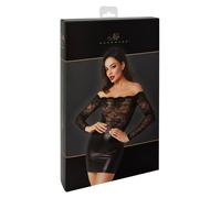 Noir Handmade sin Tirantes Ceñido Mini Vestido de Manga Larga, Materiales Encaje