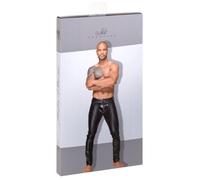 Noir - Pantalones para hombre con aspecto mojado y pliegues decorativos de PVC, talla XL, color negro, 1 unidad