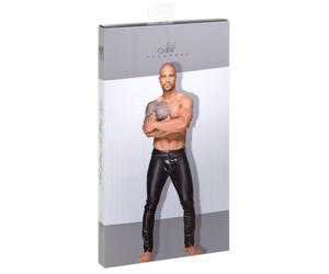 Noir - Pantalones para hombre con aspecto mojado y pliegues decorativos de PVC, talla XL, color negro, 1 unidad