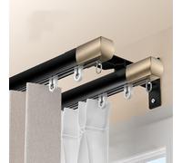 NOIRDA Riel De Cortina De Doble Silencioso, Barras De Aluminio para Cortinas, para Cortinas De Cama, Separación De Habitación, Sala De Estar Dormitorio(Black - Wall,230cm(2 * 115cm))