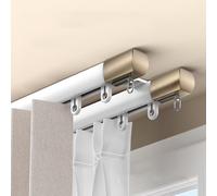 NOIRDA Riel De Cortina De Doble Silencioso, Barras De Aluminio para Cortinas, para Cortinas De Cama, Separación De Habitación, Sala De Estar Dormitorio(White - Ceiling,210cm(2 * 105cm))