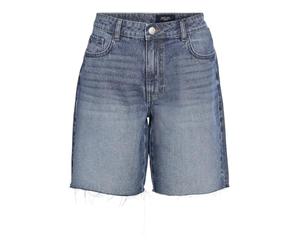 NOISY MAY Damen Shorts De Mezclilla Bermuda con Flecos Y Etiqueta En La Parte Trasera