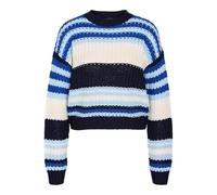 Noisy may Nmcharlie L/S O-Neck Stripe Knit Noos Suéter pulóver, Blazer/Stripes:Cerulean + Lapis Blue + Eggnog, L para Mujer