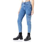 NOISY MAY Pantalones Vaqueros de Carga de Cintura Alta para Mujer Ajuste Regular Denim NMMONI, Color:Azul, Talla:29W / 32L, Largo de la Pierna: