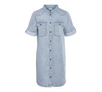 NOISY MAY Vestido Corto de Mezclilla con Cuello de Camisa y Bolsillos en el Pecho para Mujer, Color:Azul Claro, Talla:XS