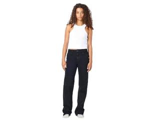 NOISY MAY Women's Denim Pants Wide Leg Mid Waist Stretch Pants NMYOLANDA, Color:Negro-2, Talla:29W / 34L, Largo de la Pierna:L34
