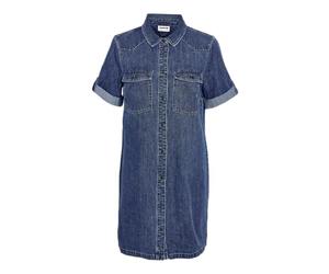 NOISY MAY Women's Short Denim Jean Dress Oversized Short Sleeve Shirt Design Basic Shirt Dress, Color:Azul, Talla:M