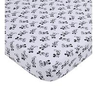 NoJo Disney - Sábana Bajera Ajustable para Cuna, diseño de Mickey, Color Blanco y Negro