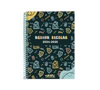 Nokers - Agenda escolar primaria 2024 2025 día vista | Tamaño cuarta, tapas con acabo Soft Touch | Septiembre 2024 a Junio 2025 | Planificador de exámenes, calendario anual | Español | Blackboard