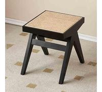 NOKTAI Banco de Madera con Asiento de ratán, Banco de Madera de Mediados de Siglo, Taburete de Zapato de Cambio de Comedor de Entrada para Sala de Estar, Dormitorio, Cocina, Pasillo Black