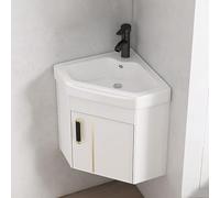 NOKTAI Lavabo pequeño de Esquina para baño, con Colgador de Torre, de cerámica Blanca, con rebosadero, para Mueble de baño (38 cm)