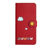 Nokverzy Funda para Samsung Galaxy A50 Carcasa Plegable Cartera con Ranuras para Tarjetas,Compartimento para Efectivo,Soporte y Tapa Magnética Solar,Gato Pintado,Patrón de Nubes Blancas,Rojo