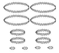 Nokwocy 12 Piezas Choker de Tatuaje,Choker Negro Elástico para Mujer,Gótico Gotico Mujer,Gargantilla Negra Regalo Adolescentes Chica,Conjunto de Collar de Gargantilla(Anillos/Pulseras/Collares)