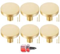 Nokwocy 6 Piezas Pomos para Armario, 20 * 30 mm Doradas Tiradores Armarios, Redondo Poignée Meuble, Tiradores para Cajones Latón, Perillas para Puertas de Cocina con Destornillador