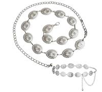 Nokwocy Cinturón dorado de metal para mujer, cinturón de cadena dorado para mujer, con margaritas ahuecadas, hebillas ajustables, cinturón dorado, apto para vestidos, vaqueros, suéteres, estilosos